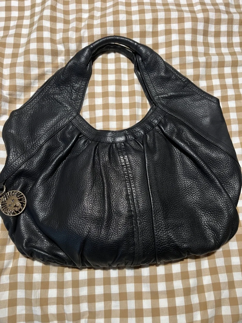 Anne Klein Black Pebbled Leather Hobo Bag